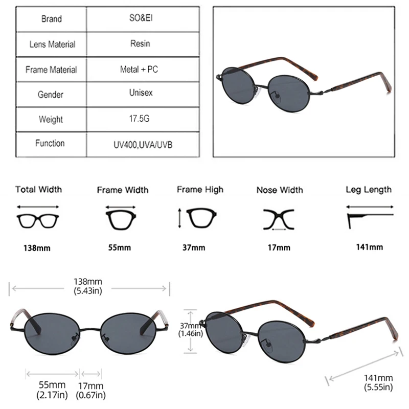 SO&EI Fashion Small Metal Oval Sunglasses Women Retro Punk Men Trending Clear Lens Frame Shades UV400