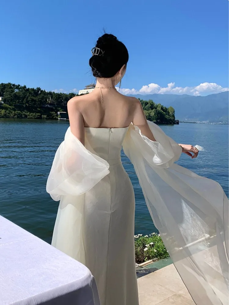 Elegant Solid Formal Ocassion Dresses Summer Chic Backless Wedding Party Vestidos Female Fashion Straps Slim Robe 2024 New