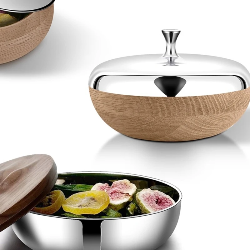 MOLESS European Stainless Steel Oak Walnut Storage Jar Simple Tea Candy Jar Storage Household Ornaments