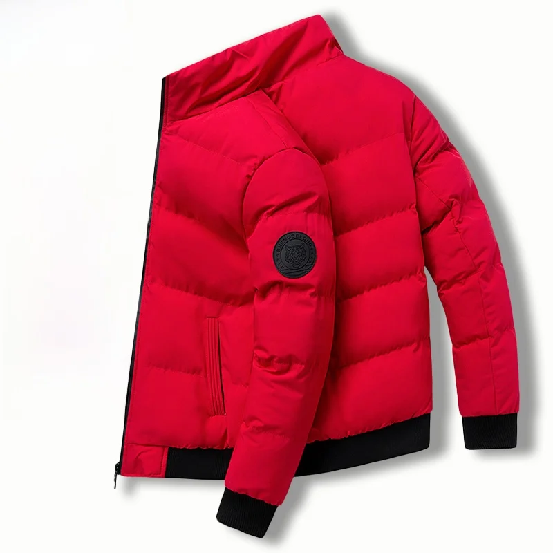 سترة رجالية سميكة دافئة محشوة بالقطن للشتاء، معطف أنيق بتصميم عصري فضفاض مع سحاب للزينة مصنوع من ألياف البوليستر