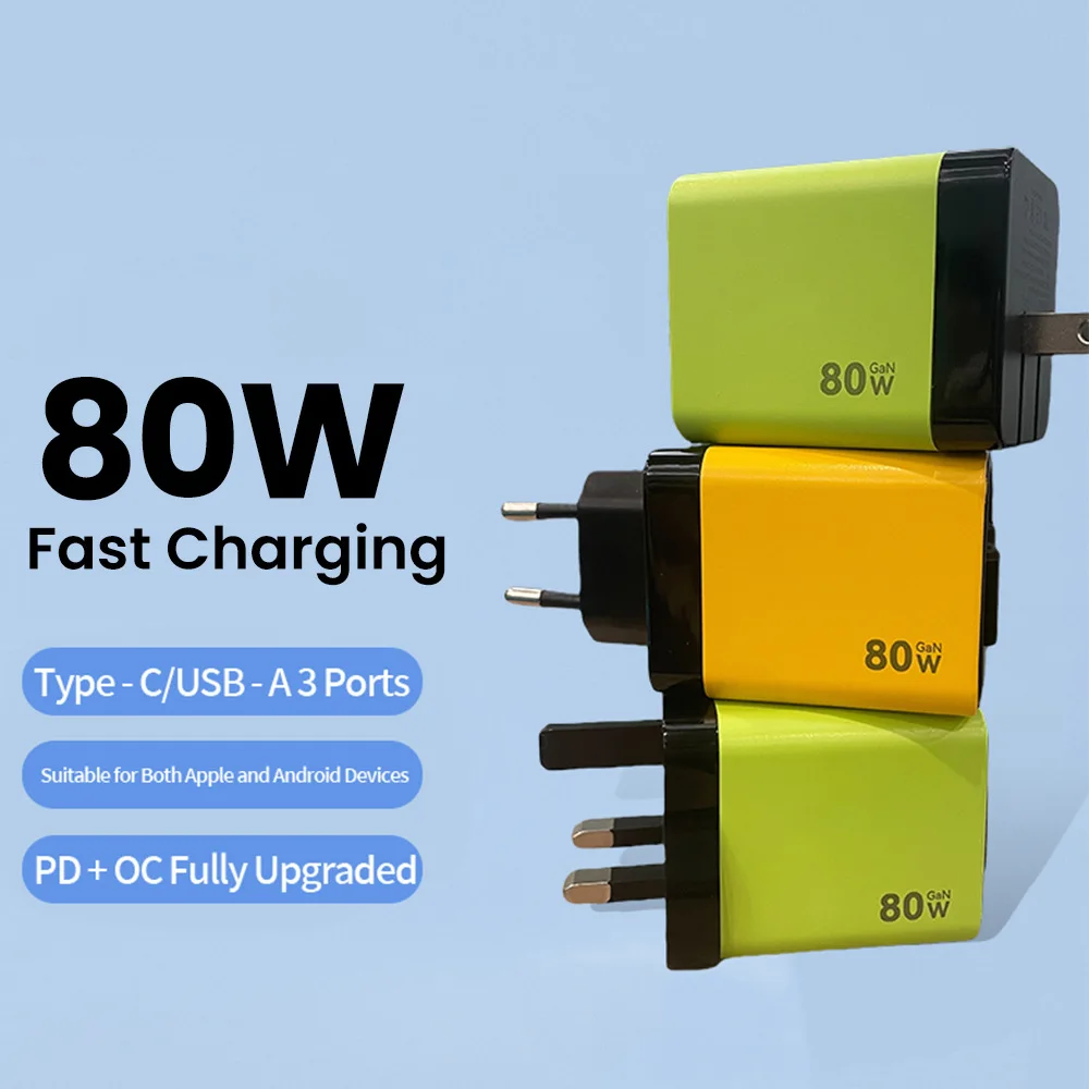 GAN Charger PD 80W Fast Charging Head With Retractable Type-C Cable Portable EU/US/UK Plug For Huawei Phone Samsung Xiaomi - náhled 2