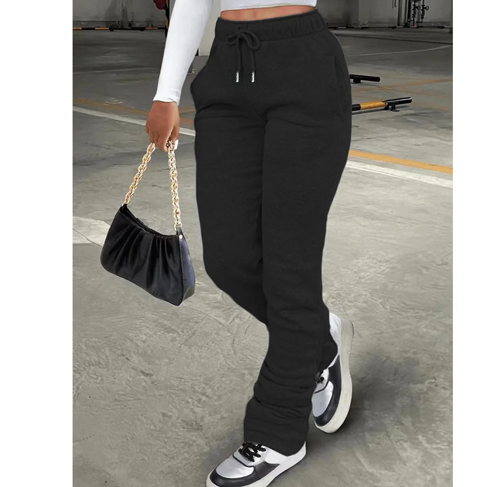 Fashion pants Women's personality trend hoodie fabric Sports casual drawstring pile pants with pockets