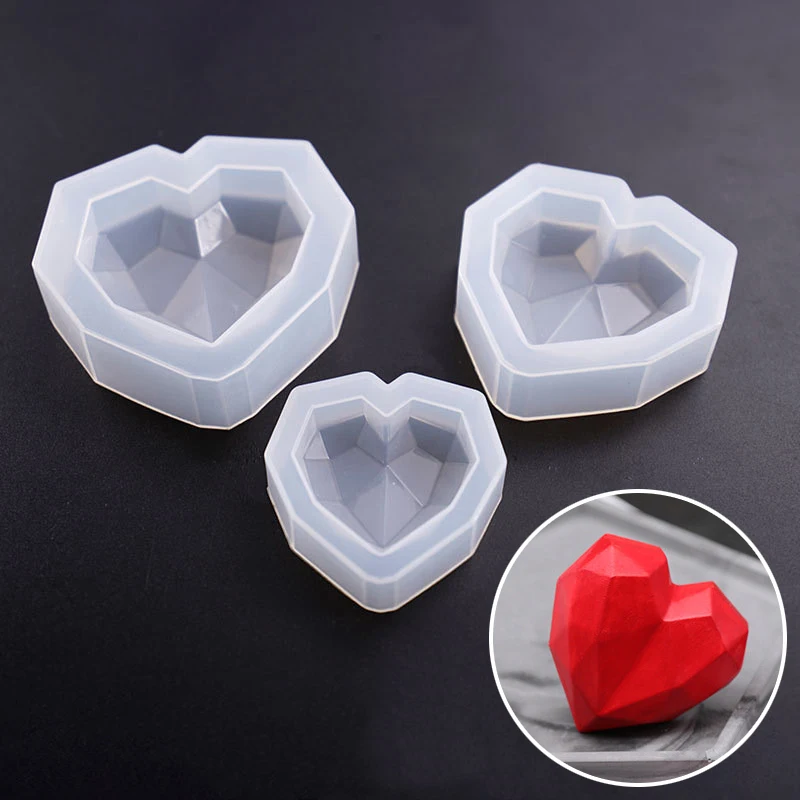 

1Pcs 3D Love Heart Design Silicone Cake Mold Diamond Soap Moulds DIY Car Pendant Gypsum Plaster Heart Mold Handmade Candle Molds