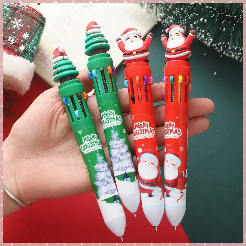 24 Pcs Christmas Press Ten-Color Ballpoint Pen,Creative Multi-Color Christmas Stationery Gift