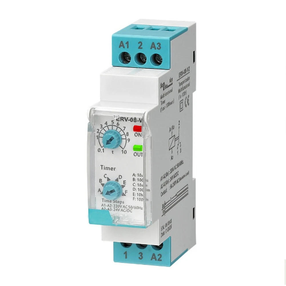 Multifunction Time Delay Relay AC220V DIN Rail Mount 5A 1NO+1NC Contact Adjustable Timer with LED Indicator Time Relay Switch
