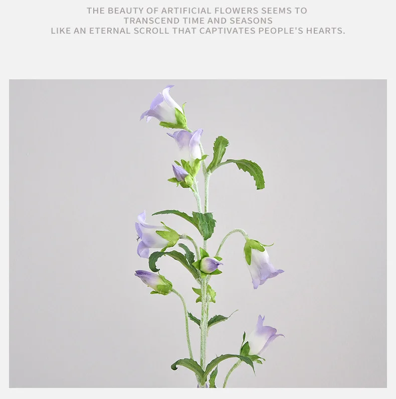 4pc lange Zweig künstliche Beflockung Campanula Seide Blume für Haupt dekoration gefälschte Windspiele Blumen Party Event Hochzeits dekor – Detail 11