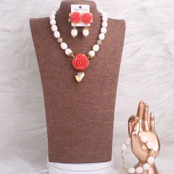 Dudo Artificial White Coral Beads African Jewelry Set For Nigerian Wedding Women With Coral Flowers