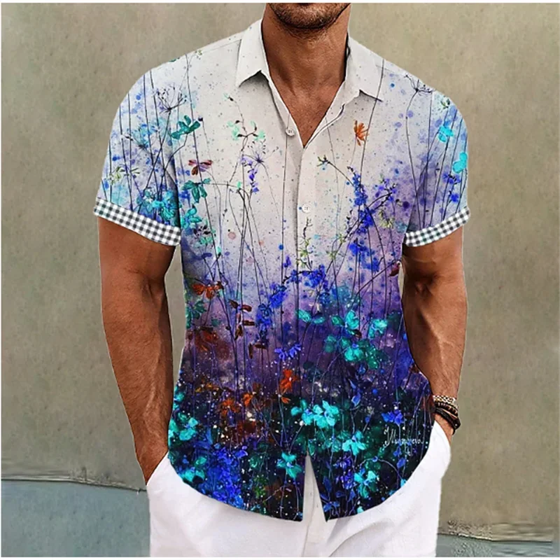 Summer Harajuku New 3D Colorful Butterflies Printing Shirts Men Florals Graphic Short Shirts Kid Fashion Lapel Shirt Y2k Clothes