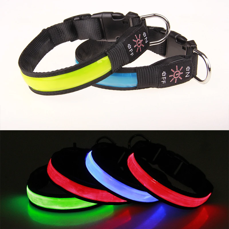 Pinkycolor USB Charging LED Dog Collar Luminous Light Night Safety Reflective Leather Glowing Collar For Dogs Pets Rechargeable