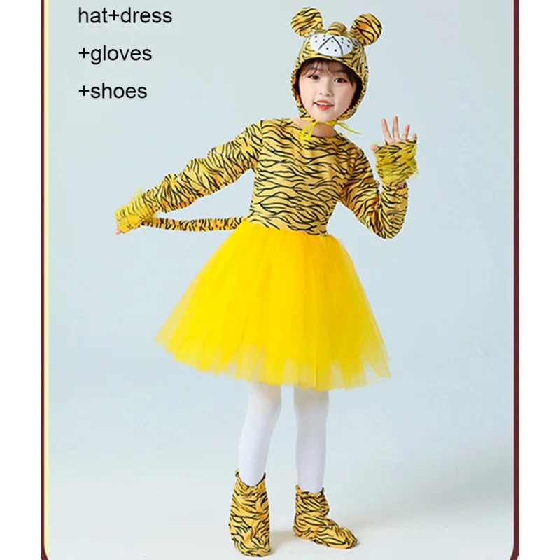 Ragazza ragazzo Bambini Animali Cosplay tigre Costumi Bambini Scuola materna Tuta tutu vestito Halloween Party Spettacolo scolastico Uniforme