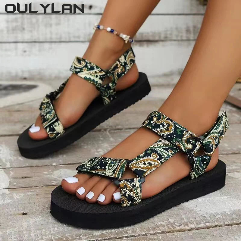 Oulylan Non-slip Beach Shoes Cute Rope Sandals for Women Comfort Gladiator Summer Platform Flat Sandals Women Light