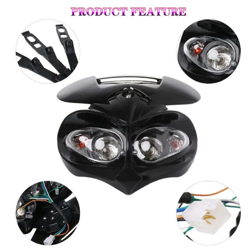 Racing Headlight Motorcyle Dual Head Lamp Led Fairing Light for Dirt Pit Bike ATV Hi Lo beam Universal Motorbike 4 Eyes Headlamp