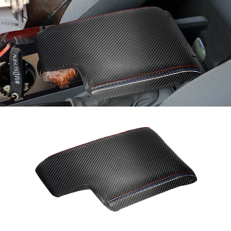 For BMW 3 Series E46 1998-2005 Microfiber Leather Center Console Armrest Box Cover Protective Trim Carbon Texture red blue line