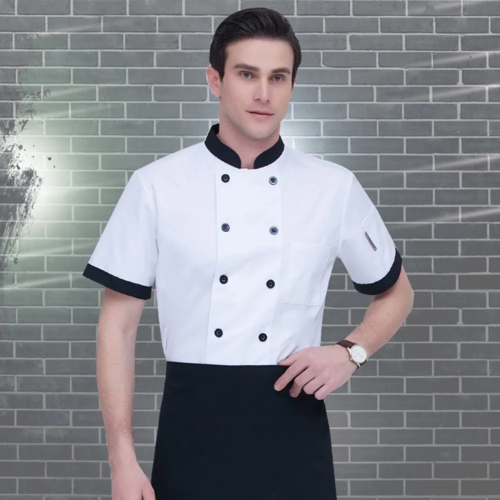 Restaurant-Koch-Kleidung, Hotel- und Restaurant-Küchenkleidung, reinweiße zweireihige Koch-Arbeitskleidung, kurzärmelige Kleidung