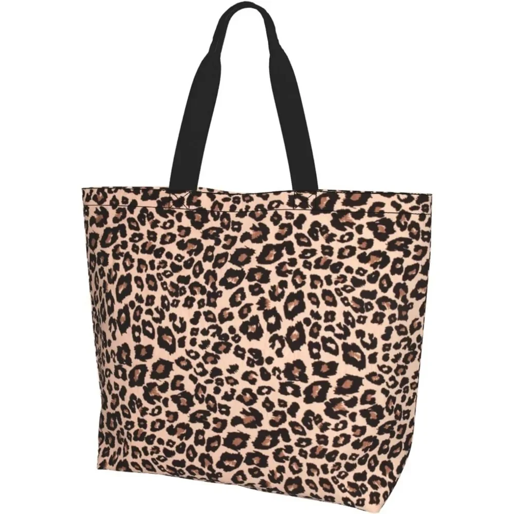 Leopard Tote Bag for Women Kitchen Reusable Large Ladies Shoulder Bag Brown Pink Fasion Handbag for Office Shopping Travel