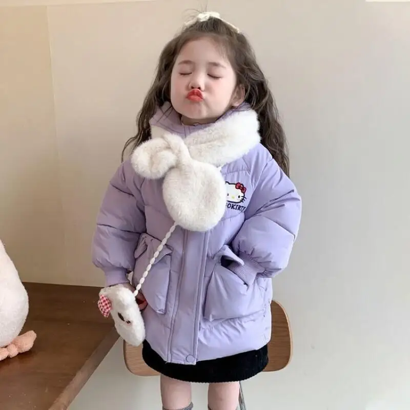 

Cartoon Sanrio Children Girls Cotton Clothes Loose Coat Hot Outdoors Hello Kitty Kawaii Winter Style Velvet Cotton Jacket Gifts