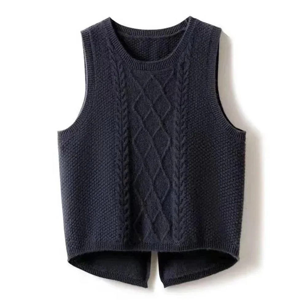 2023 Autumn and Winter New Twisted Knitted Vest  Sleeveless Knitted Sweater Vest Women Woolen Vest Women\'s Round Neck Tank Top