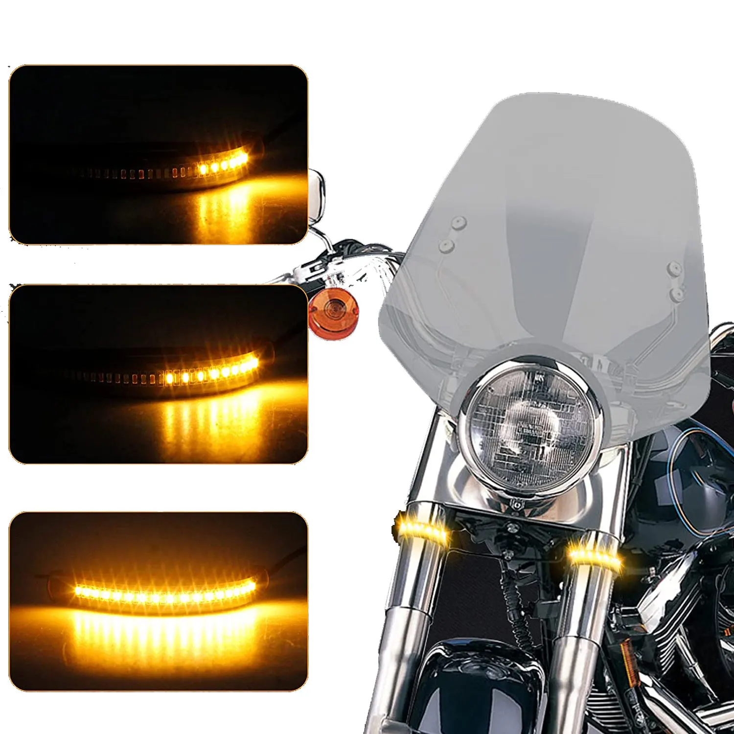 

LED Motorcycle Turn Signal Light & DRL Amber White Moto Flasher Ring Fork Strip Lamp Indicator Lights 12V Motorcycle Accessories