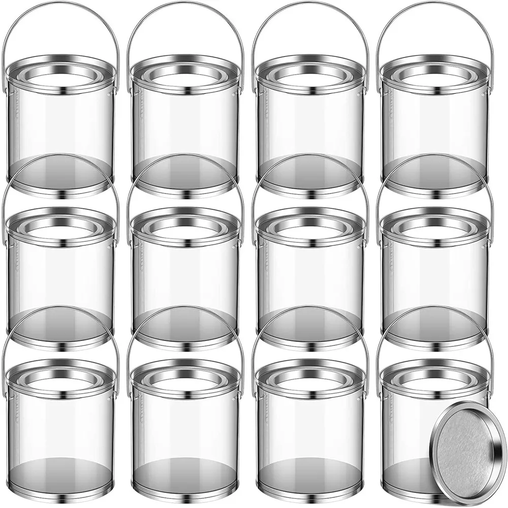 12pc Paint Cans Clear Small Empty Cans with Lids Mini Transparent  Bucket with Lid Art Can Containers for Crafts Candy DIY Decor