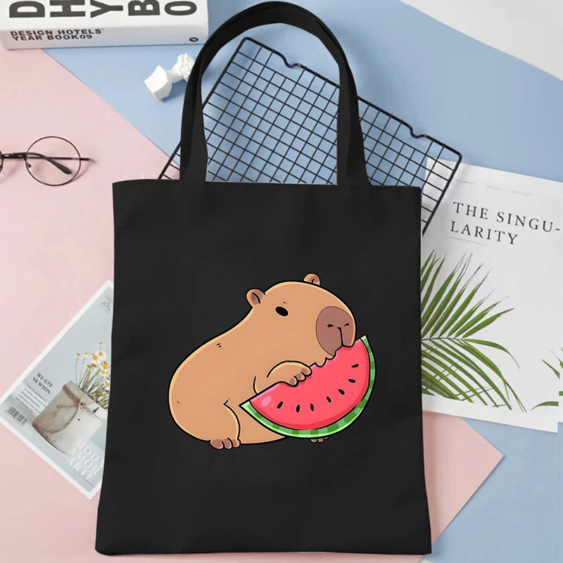 Cute Capybara Anime Shopping Bags for Women Reusable Recycle Bag Canvas Eco Shopping Bags Capybara Cartoon Shopper Tote Handbags