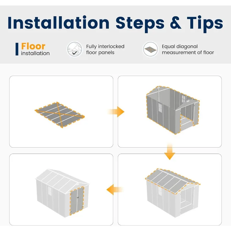 سقيفة حديقة من الراتنج مقاس 10 × 8 أقدام، تخزين خارجي مع أرضية للأدوات والدراجة