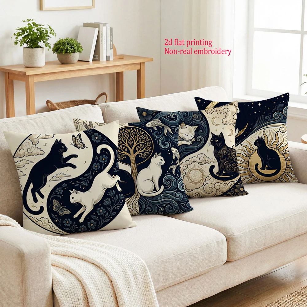 1/4pcs Boho Yin Yang Celestial Cat Throw Pillow Covers Set of 4 Home farmhouse outdoor decoration cushion cover