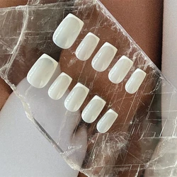 10pcs Handmade French Tip Press On Nails White Simple Style for Daily Life False Fake Nails Short Coffin Finished Fingernails