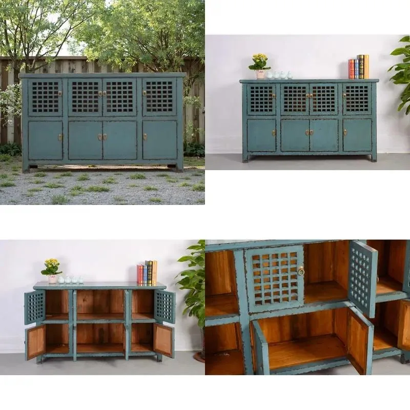 Solid Wood Outdoor Storage Cabinet with Brass Handle Fashionable Imitation Locker for Garden Patio Yard Furniture