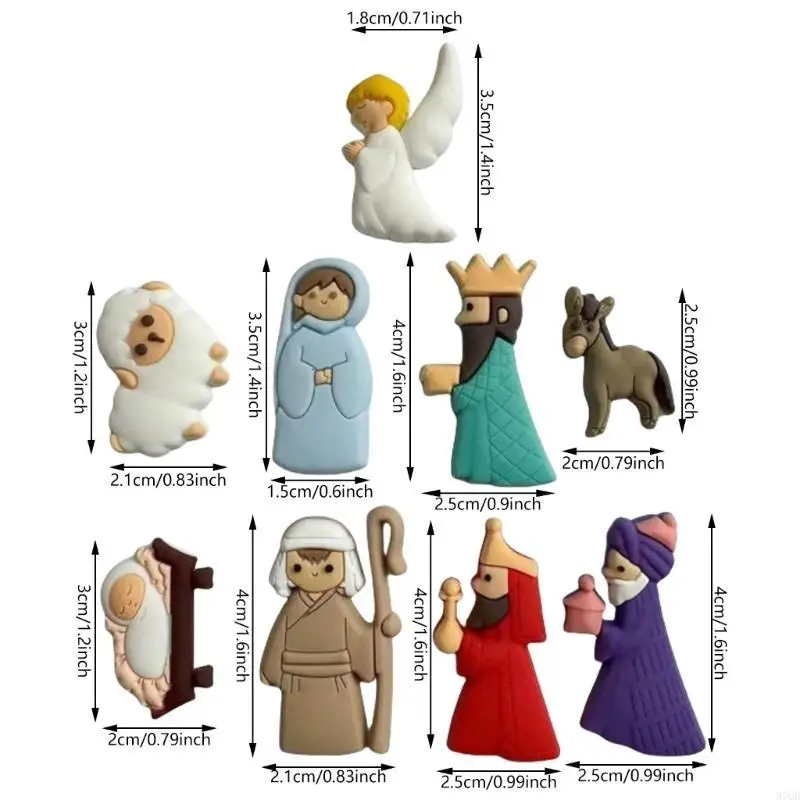 97QD 9Pcs Christmas Miniatures for Crafts Nativity Scene Flatback Charm Embellishments for DIY Craft Scrapbooking Decors
