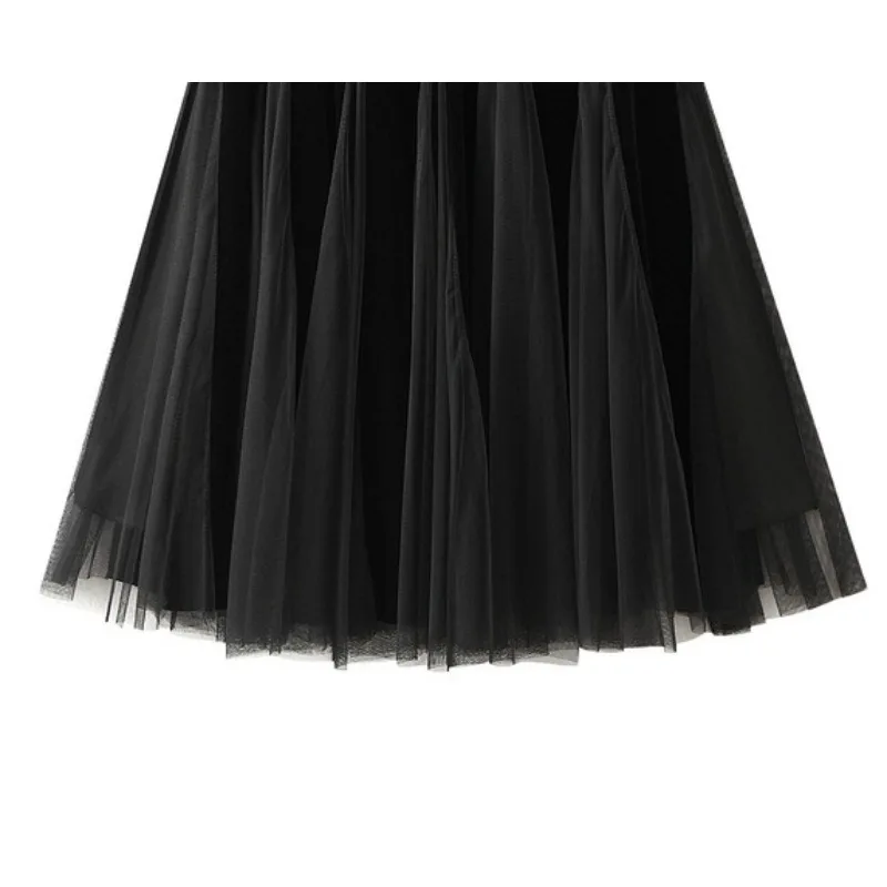 1pcs Autumn/Winter Half-Dress,Women's Mid-Length High-Waisted Slimming Wide-Area Mesh Skirt,Versatile Half-Dress