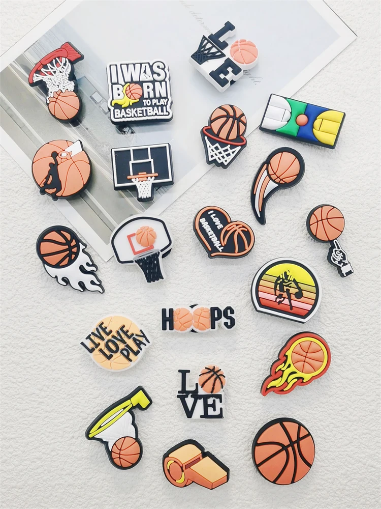 20pcs Basketball Sports Shoe Charms PVC Shoe Buckle Diy Decorations Clog Shoes Decor Accessories For Adult Bubble Slides Sandals