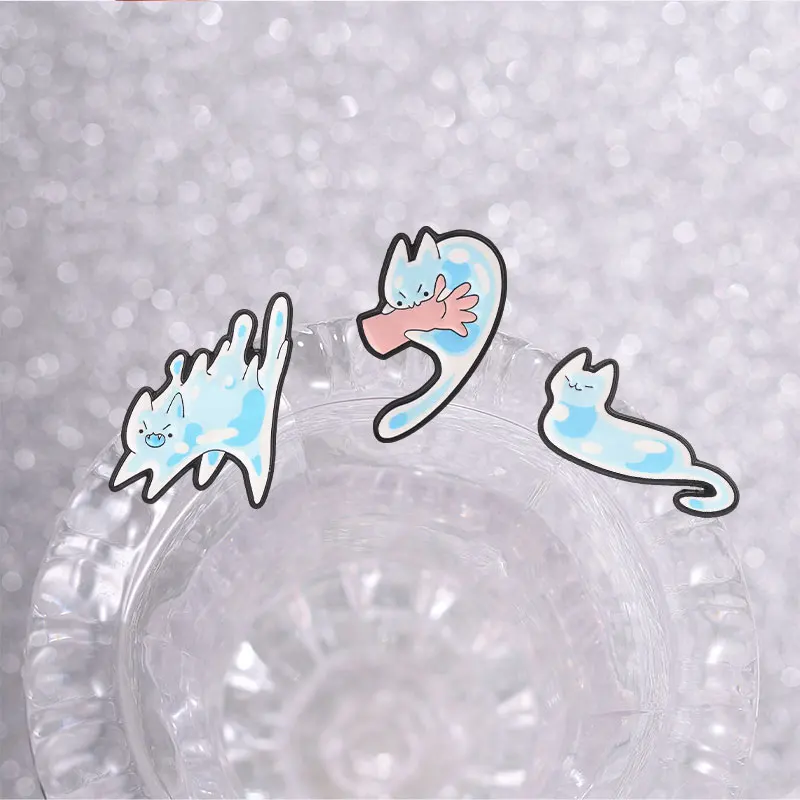 Niedliches Flüssigkatzchen-Emaille-Pin-Set, Kawaii Flüssigtier-Legierungsbrosche, Anstecknadel, Schmuckgeschenk für Freunde – Detail 5