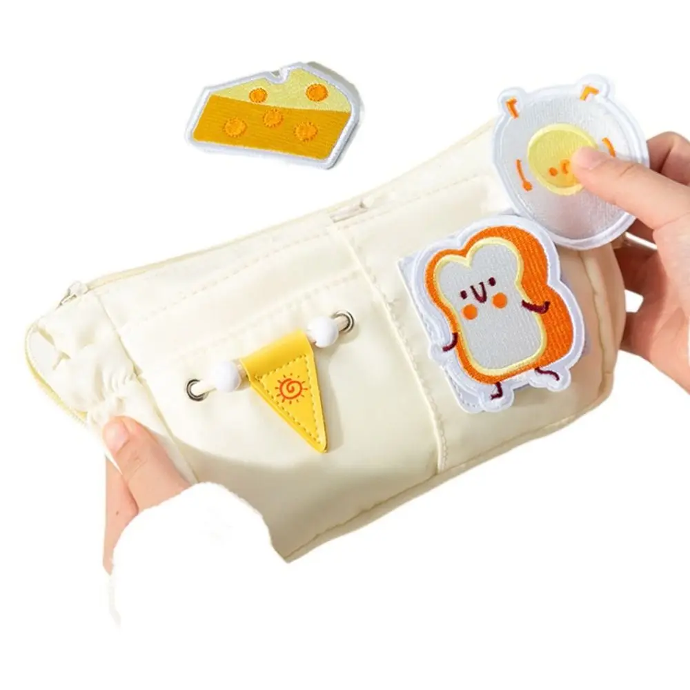 DIY Large Capacity Pencil Box Aesthetic Organizer Embroidered Patch Pencil Case Cute Portable Stationery Storage Bag Student