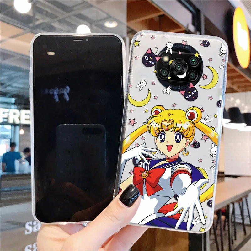 Capa de telefone dos desenhos animados para Xiaomi Poco, Silicone transparente transparente, Capa impressa, Marinheiros e Coelho, Meninas e Gato, X3 NFC, Poco X3 Pro