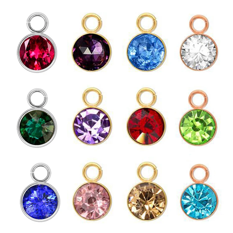 10pcs 6x9mm Stainless Steel Crystal Birthstones Rhinestone Charms Pendants for Necklace Bracelet Jewelry Making DIY Wholesale