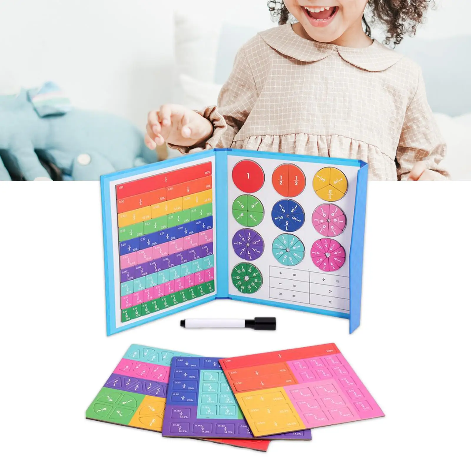 Support de livre pour l'apprentissage des fractions, jouets en forme d'arc-en-ciel, outils fuchsia, aide au développement des fractions, idée cadeau