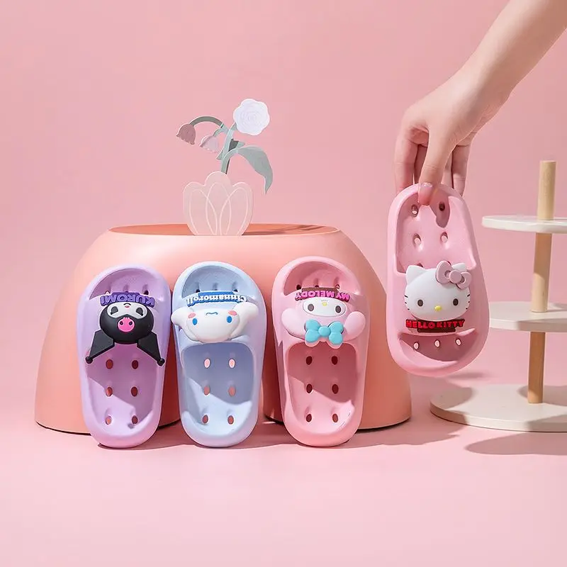 

Sanrios Genuine Slippers Kuromi New Cartoon Girls Indoor Soft Sole Non Slip Drain Summer Parent Child Home Sandwich