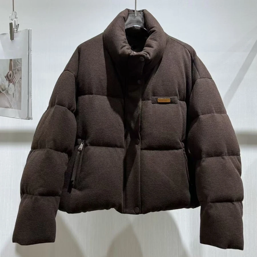 Winter warm ganzendonsjack met ritssluiting Kasjmierwollen jassen Dikke vrouwelijke uitloperjas Pufferjassen