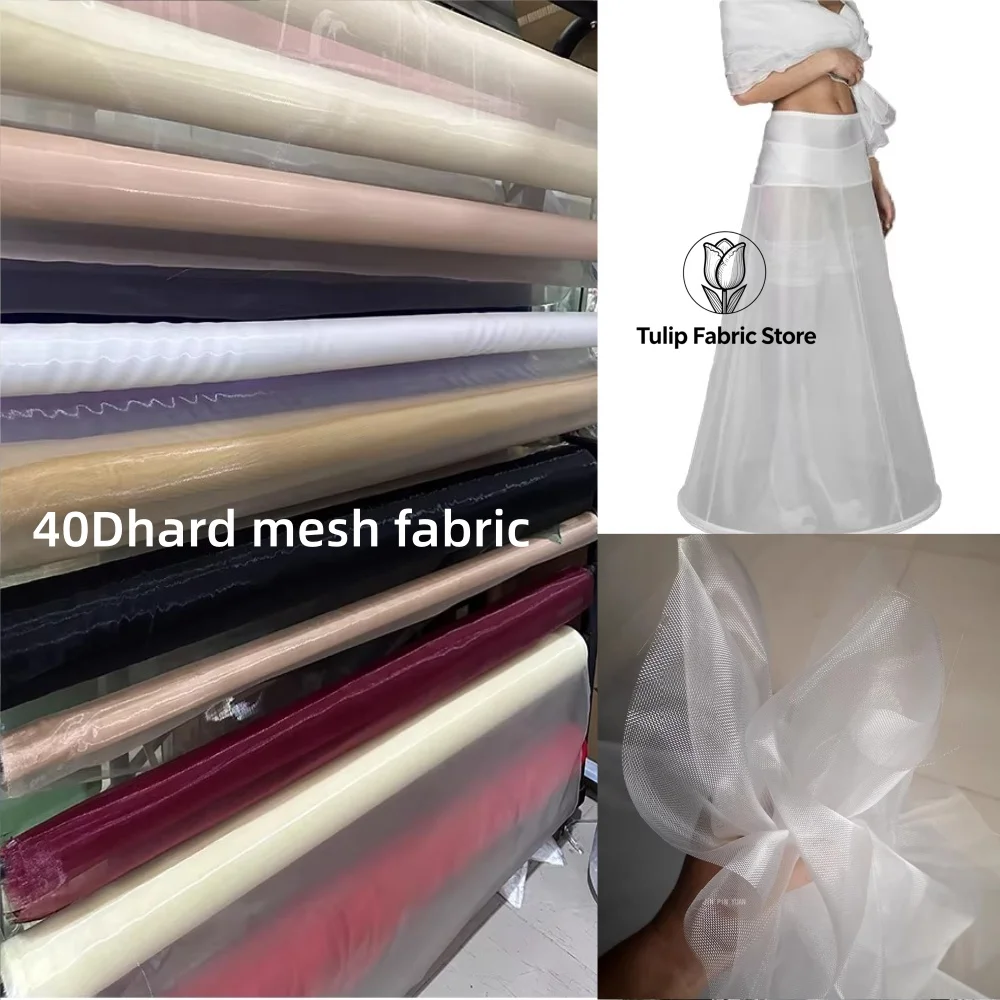 

40mesh Nylon Hard Net Tulle Mesh Fabric Stiff Net for Wedding Dress Crinoline Lining Support Hard Mesh Tulle Transparent shaping