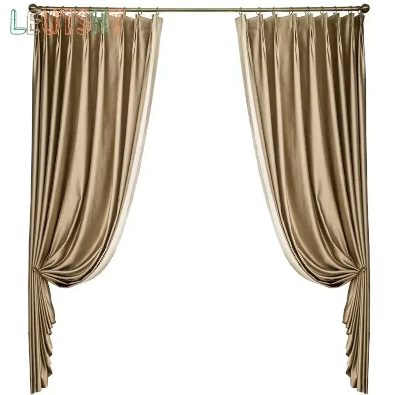 Europe Gold shiny fabric Curtains for Living Dining Room Bedroom Luxury Solid Thick Curtains Window French Window wall curtain