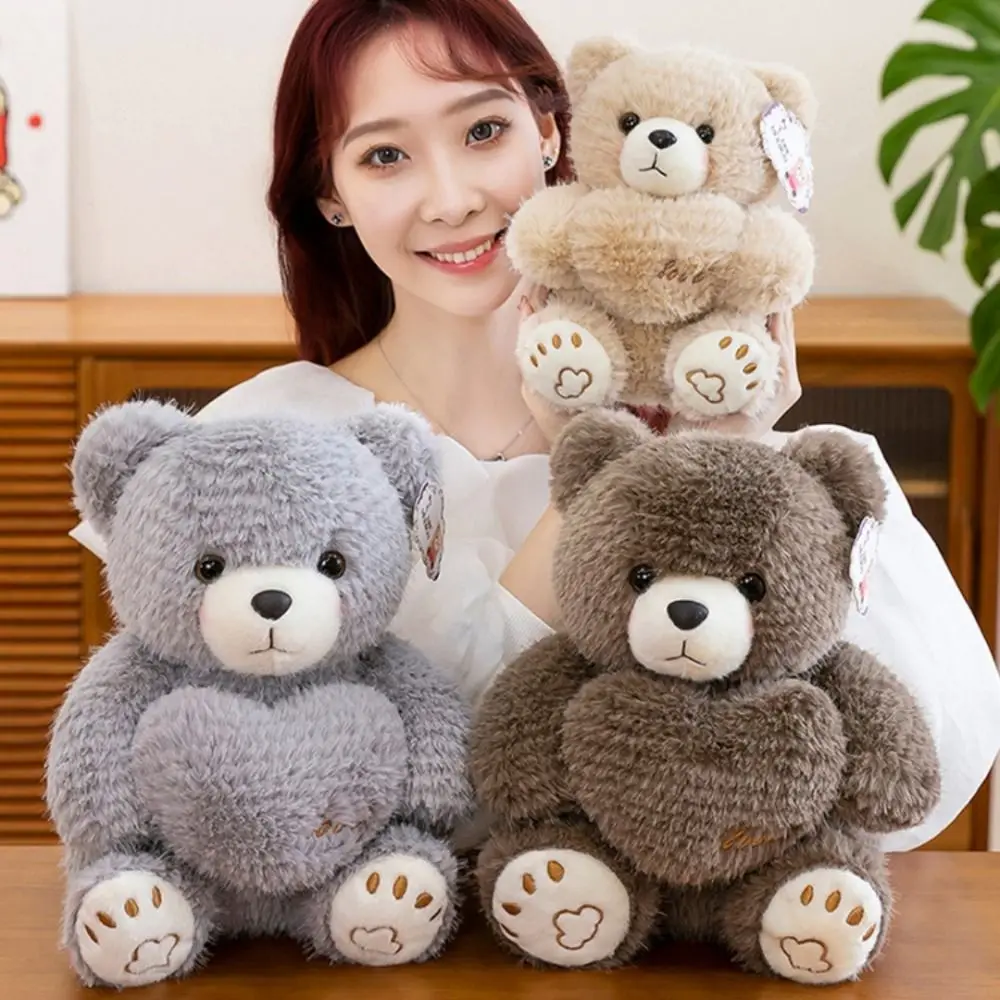Kawaii Holding Love Bear Sitting Big Paw Stuffed Bear Doll 28/38cm Cartoon Animal Doll Birthday Party Decor
