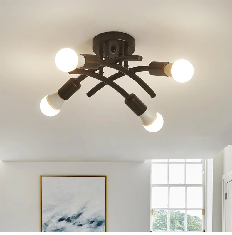 Retro-Style Wrought Iron Pipe Pendant Light, Industrial Art Pendant Lamp for Modern Living Room and Bedroom Lighting Decor