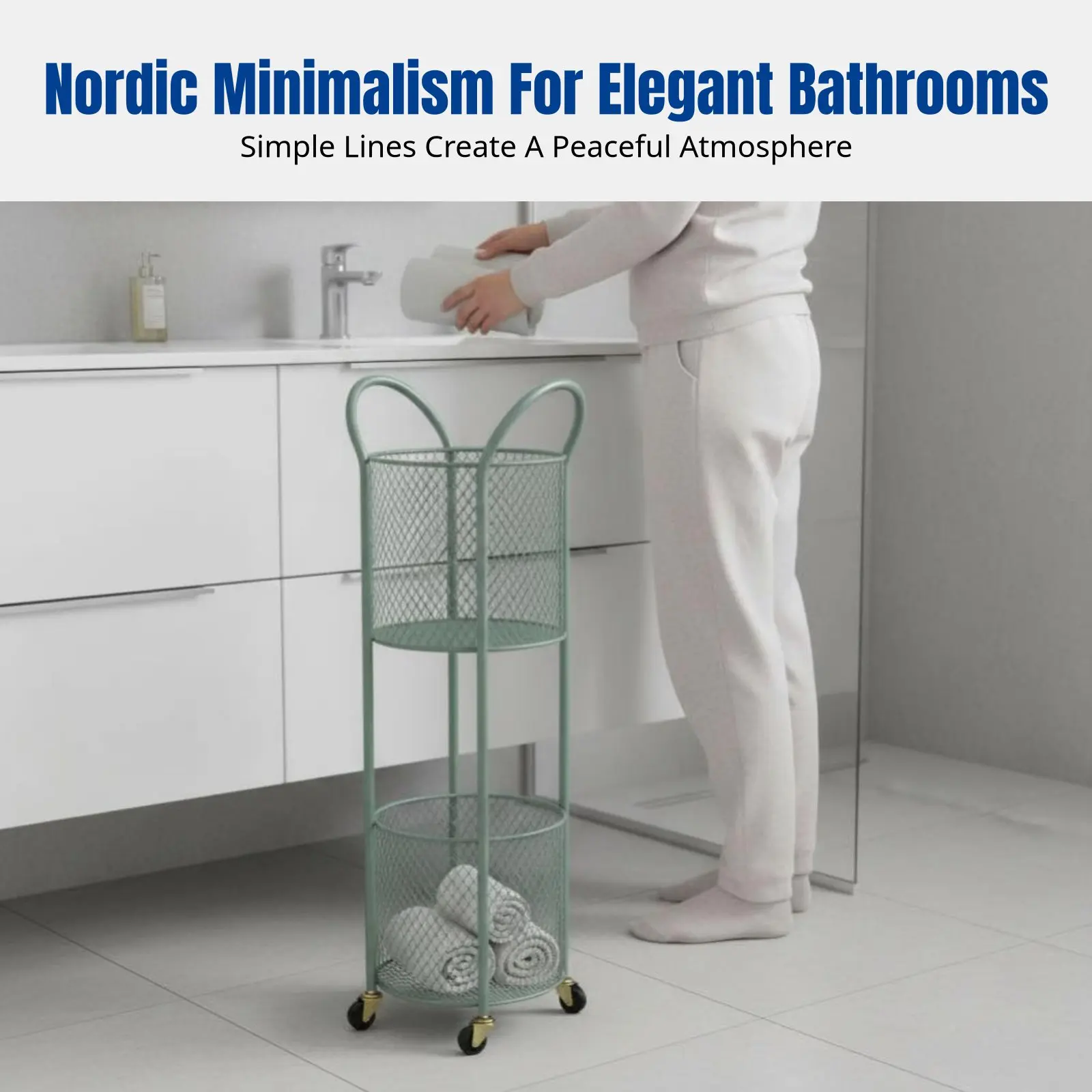 

Скандинавская минималистичная железная корзина для хранения, передвижной органайзер для ванной, двухуровневая полка для туалета, мобильный дизайн