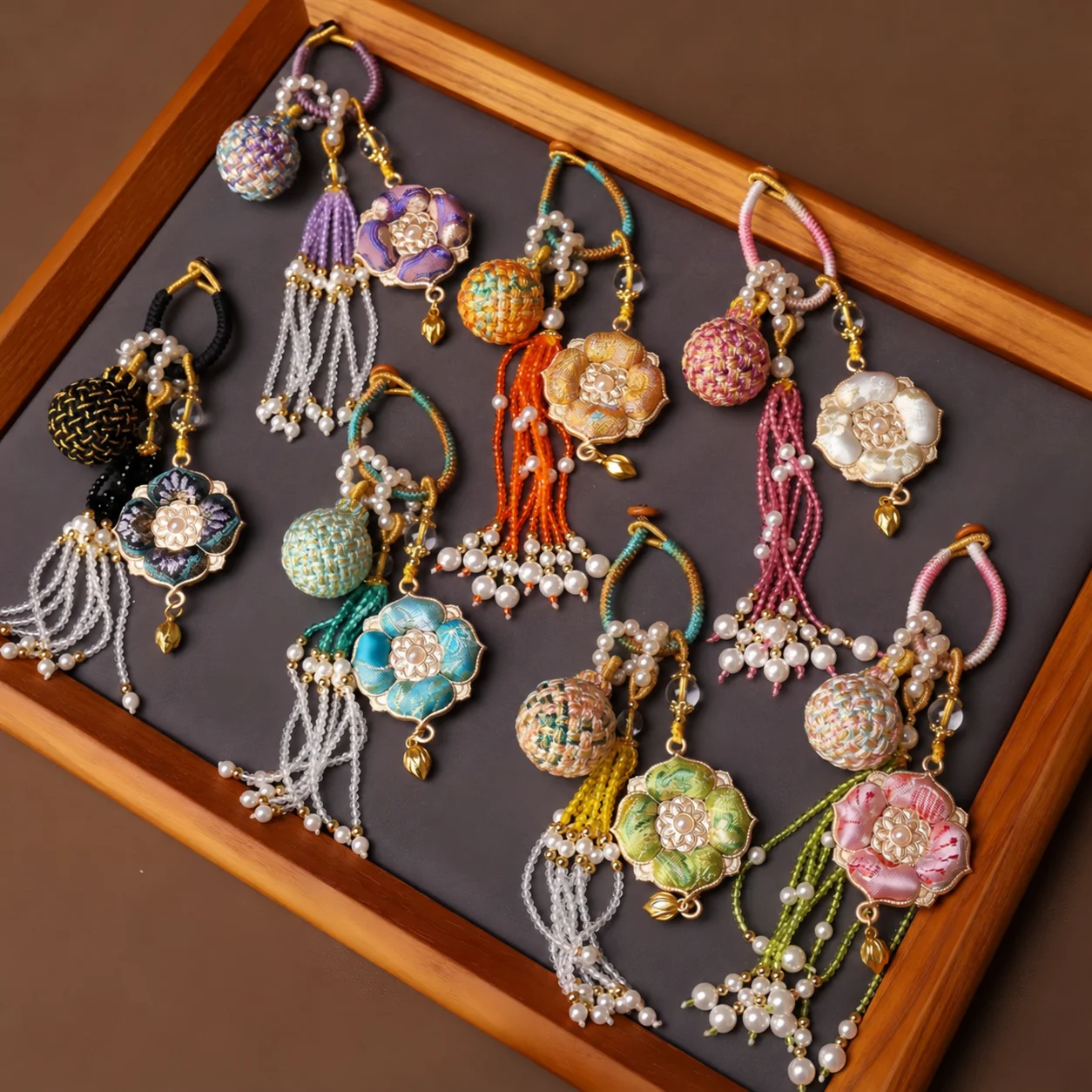 Floral Keychain Multiple Colors Car Hanging Ornament Song Brocade Keychain Floral Chinese Keychain For Bag Decoration Car Car