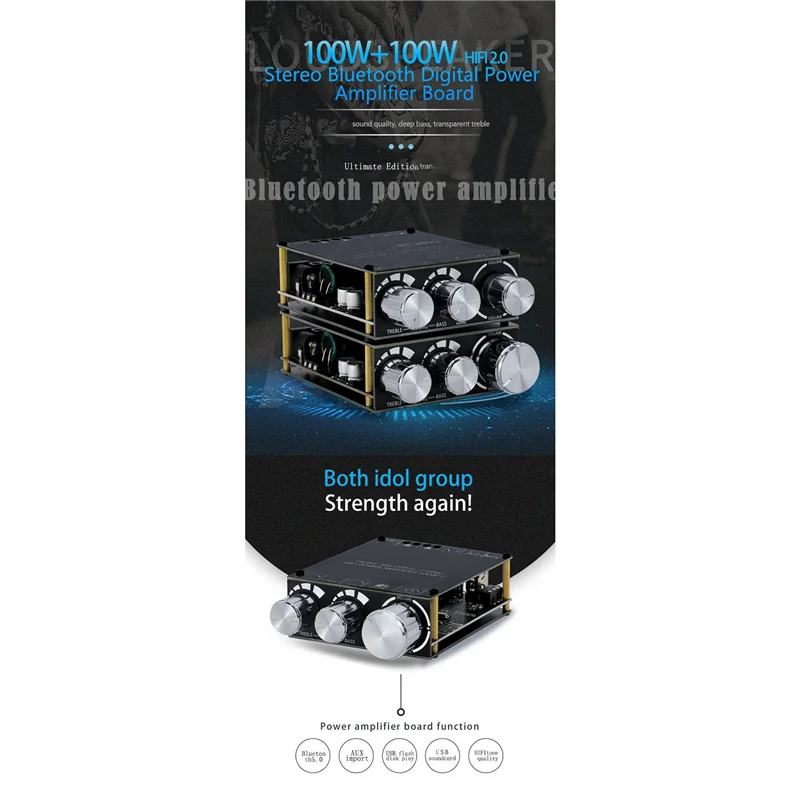 Płytka wzmacniacza subwoofera AS95-3X Bluetooth 5.0 100W+100W, 2.1 kanałowy klasa D, domowy audio stereo, equalizer, wzmacniacz XY-T100L