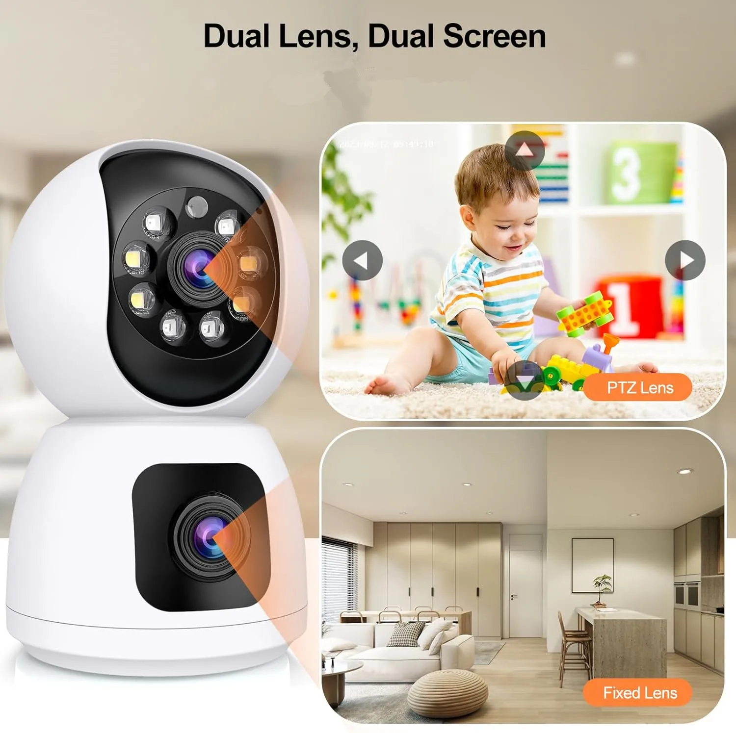 Tuya Smart 4K 8MP Dual-Len PTZ Security Camera 5G WiFi Dual-Screen Display AI Auto Tracking Color Night Vision Indoor SD Storage