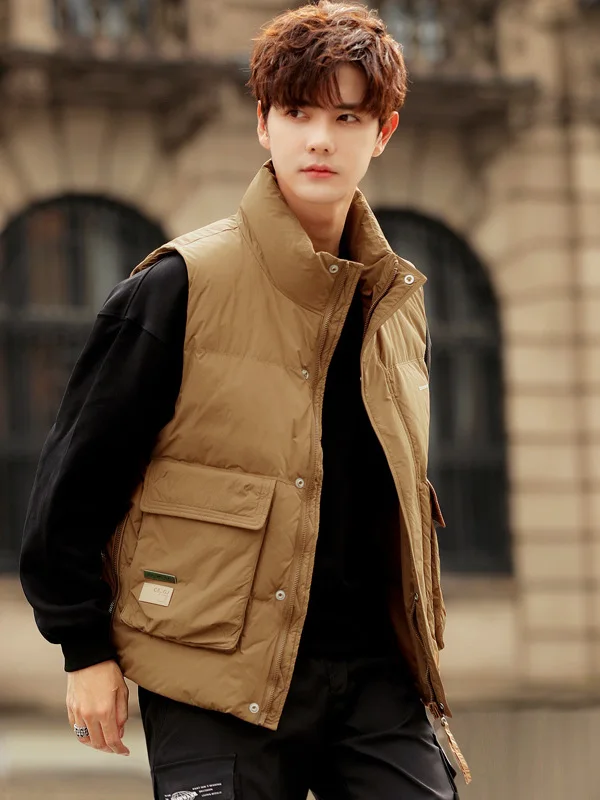 

Теплая повседневная стеганая куртка-жилет для мужчин, свободного кроя, с воротником-стойкой, молодежная модная нейлоновая верхняя одежда