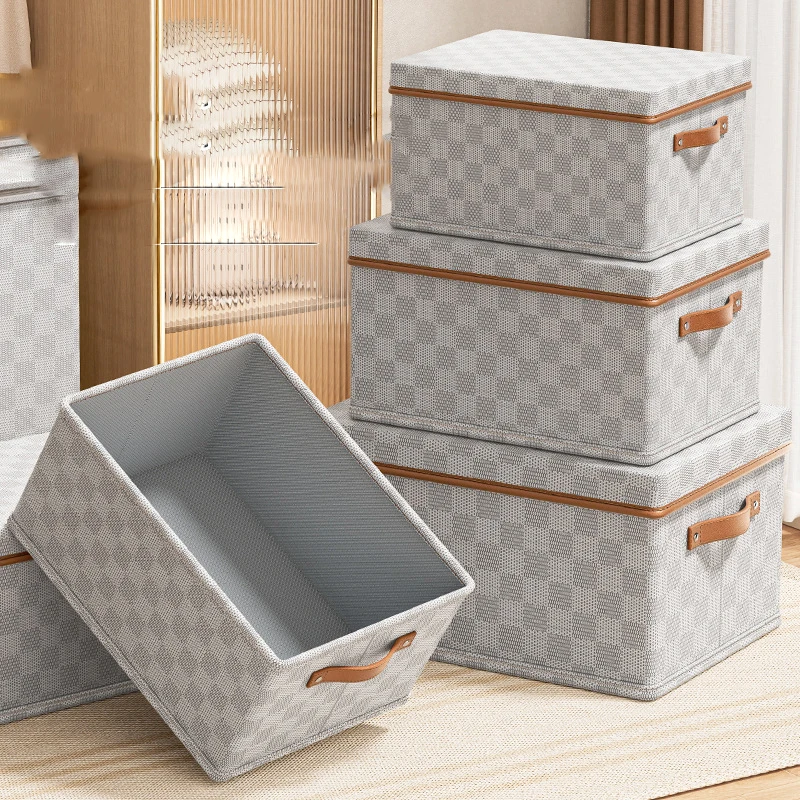 Large Household Storage Box Heavy-duty Hard Shell Cotton Linen Zipper Storage Organizer Box with Lid for Clothes Toys Blankets