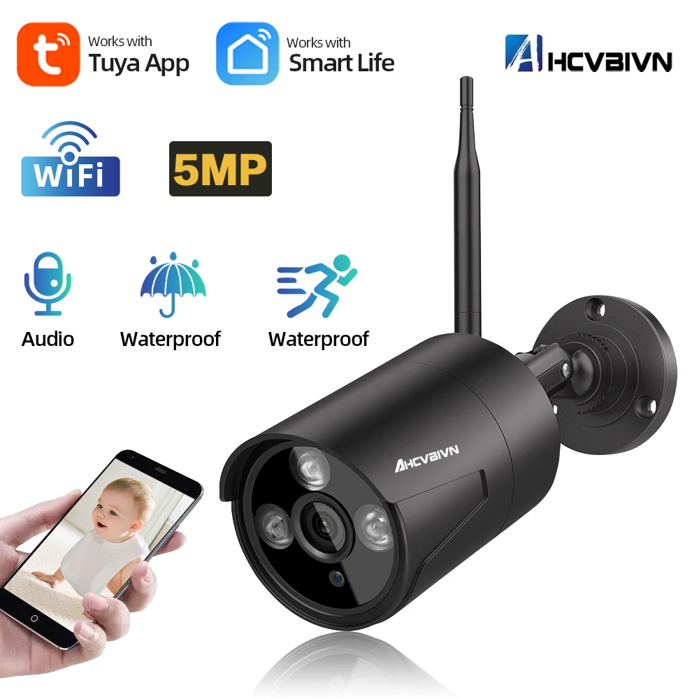 5MP Tuya Smart WiFi IP Camera H.265 Built in Mic Outdoor Wireless Security Home CCTV Surveillance Camera Motion Detection Cam