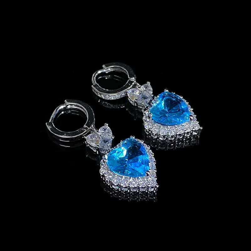 MDL Moissanit1 نمط انفجار مجموعة تألق مضيئة الزبرجد الخوخ القلب الأحجار الكريمة أقراط السويسري الأزرق زركونيا